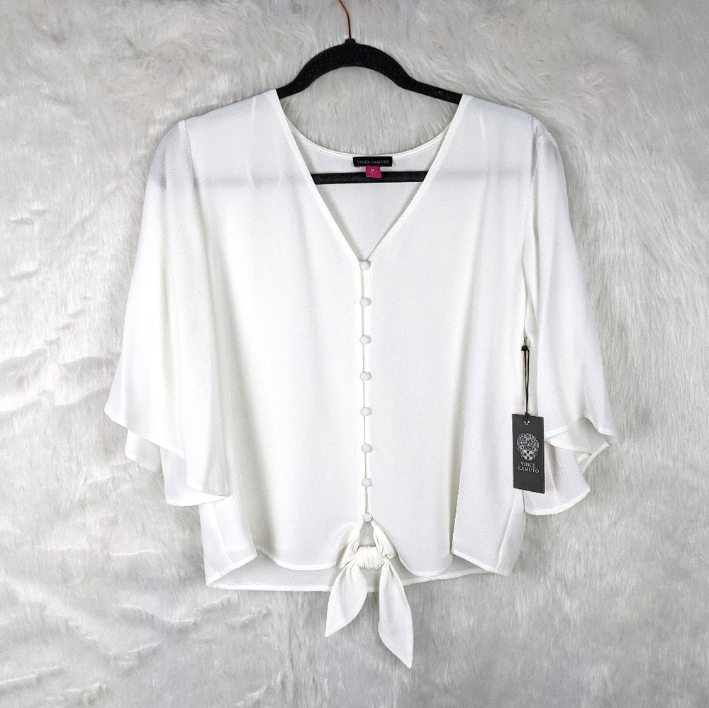 Vince camuto- V neck loose blouse with front tie
